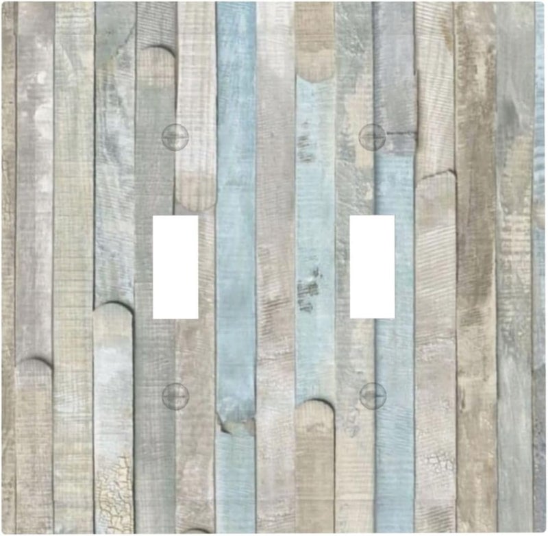 GSRLOD Country Rustic Blue White Wood 2 Gang Double Toggle Outlet Light Switch Cover Wall Plate Electrical Faceplate Decorative Dual Device Switchplate - Image 1